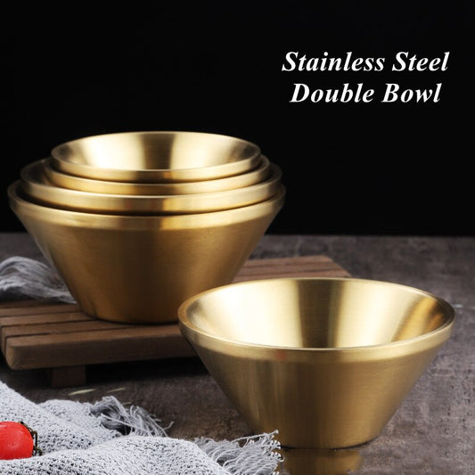 304 Stainless Steel Double Wall Heat Resistance Bowl Restaurant Dessert Rice Salad Bowl Shaved Ice Soup Bowl Korean Tableware
